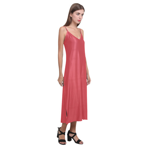 Flame Scarlet V-Neck Open Fork Long Dress(Model D18)