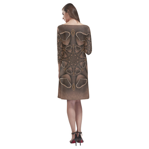 leather fantasy flower in mandala style Rhea Loose Round Neck Dress(Model D22)