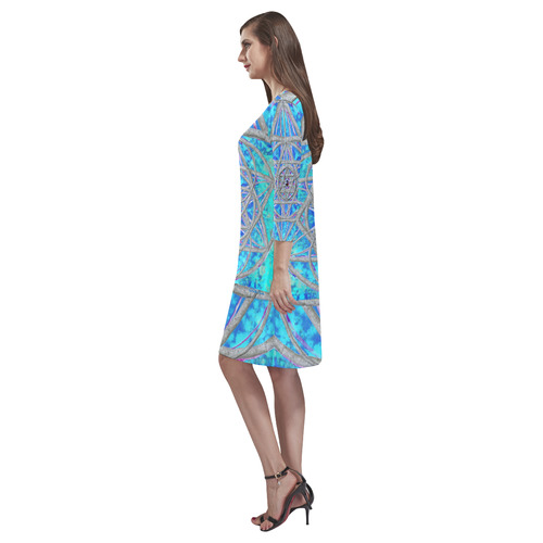 protection in blue harmony Rhea Loose Round Neck Dress(Model D22)