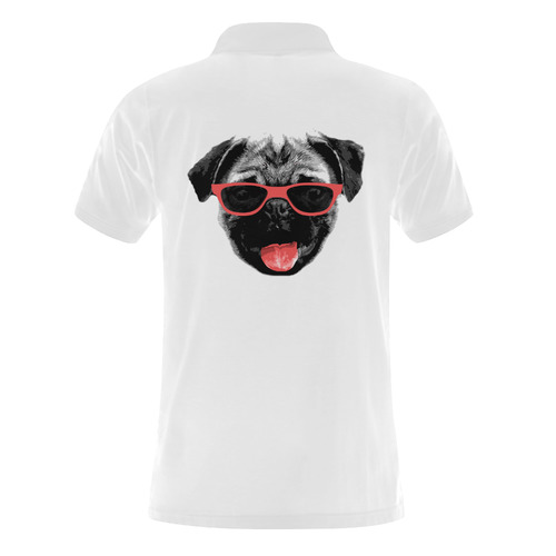 Cute PUG / carlin with red tongue & sunglasses Men's Polo Shirt (Model T24)