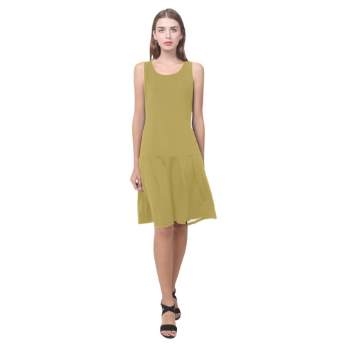 Golden Olive Sleeveless Splicing Shift Dress(Model D17)