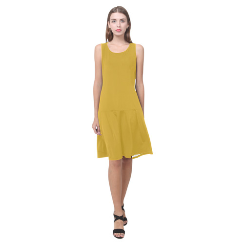 Lemon Curry Sleeveless Splicing Shift Dress(Model D17)