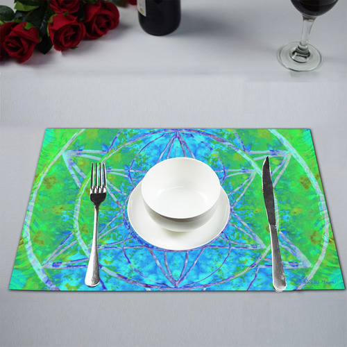 protection in nature colors-teal, blue and green Placemat 12’’ x 18’’ (Six Pieces)