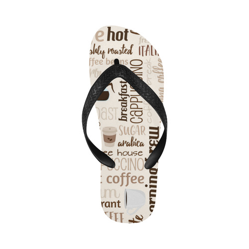 Cream, Beige, Chocolate, Coffee, Cappuccino, Latte, Words Pattern. Flip Flops for Men/Women (Model 040)