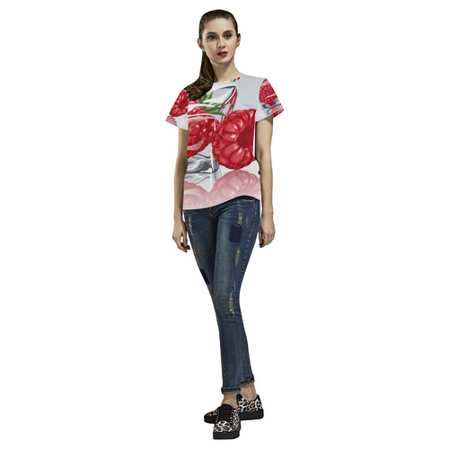 Ice Cube Raspberry Cool Summer Fruit All Over Print T-Shirt for Women (USA Size) (Model T40)