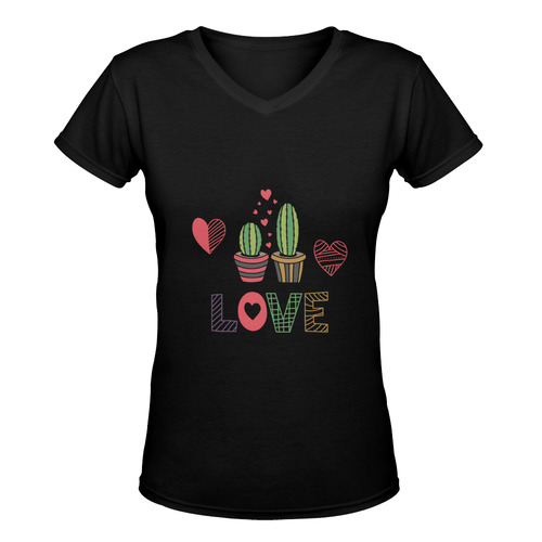 Cactus LOVE Women's Deep V-neck T-shirt (Model T19)