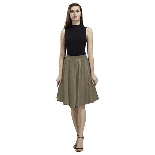 Dark Olive Melete Pleated Midi Skirt (Model D15)