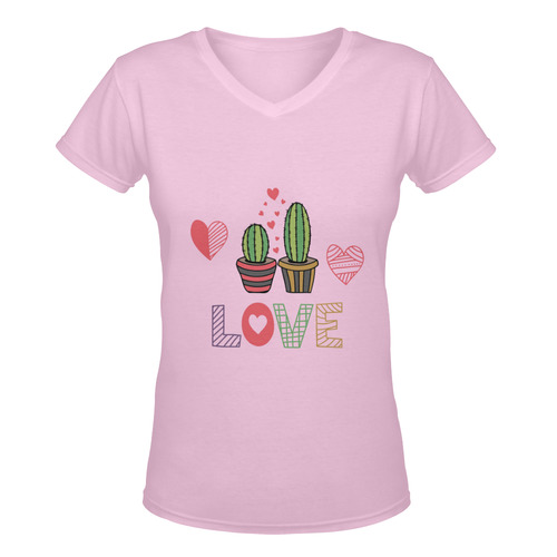 Cactus Love Pink Women's Deep V-neck T-shirt (Model T19)