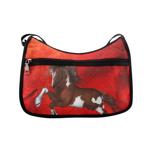 Wild horse on red background Crossbody Bags (Model 1616)