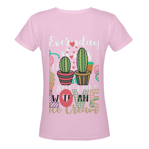 Cactus Love Pink Women's Deep V-neck T-shirt (Model T19)