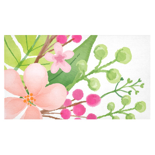 Cute Pink Green Watercolor Floral Cotton Linen Tablecloth 60"x 104"