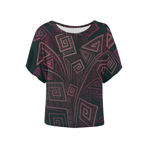 Psychedelic 3D Square Spirals - pink and orange Women's Batwing-Sleeved Blouse T shirt (Model T44)