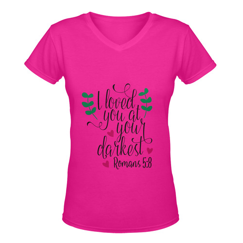 Romans 5:8 Pink Women's Deep V-neck T-shirt (Model T19)