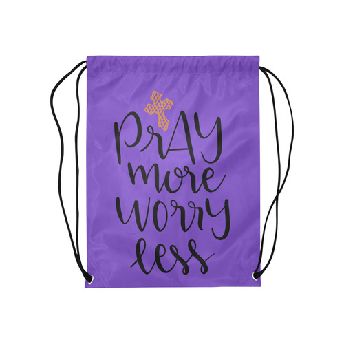 Pray More Worry Less Medium Drawstring Bag Model 1604 (Twin Sides) 13.8"(W) * 18.1"(H)