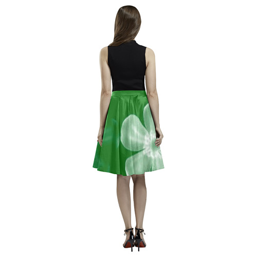 Retro 70s Flowers Green Melete Pleated Midi Skirt (Model D15)