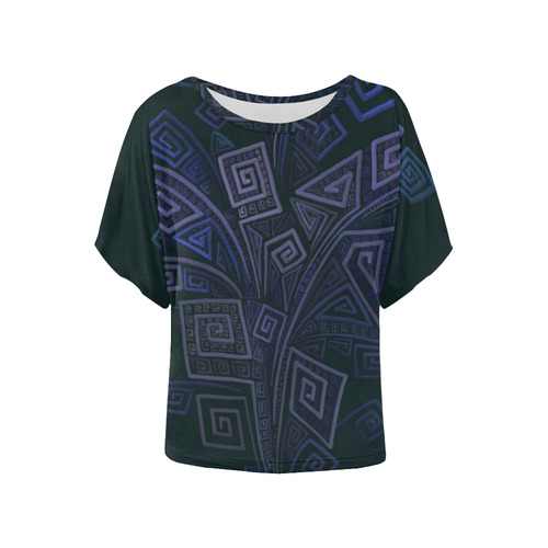 Psychedelic 3D Square Spirals - blue and purple Women's Batwing-Sleeved Blouse T shirt (Model T44)