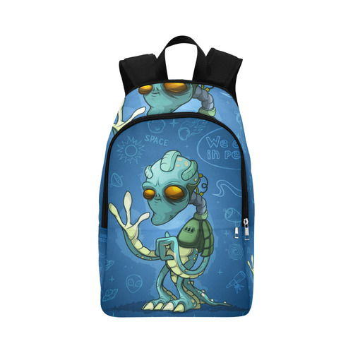 Alien Cartoon In Blue Fabric Backpack for Adult (Model 1659)