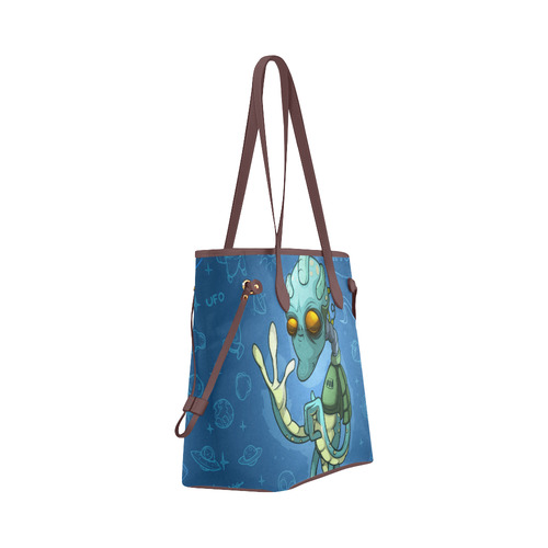 Alien Cartoon In Blue Clover Canvas Tote Bag (Model 1661)