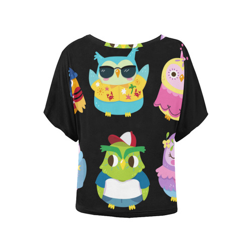 Cute Owls With Funny Clothes Women's Batwing-Sleeved Blouse T shirt (Model T44)