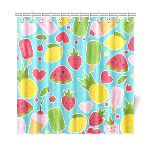 Summer Fruit Hearts Ice Cream Shower Curtain 72"x72"