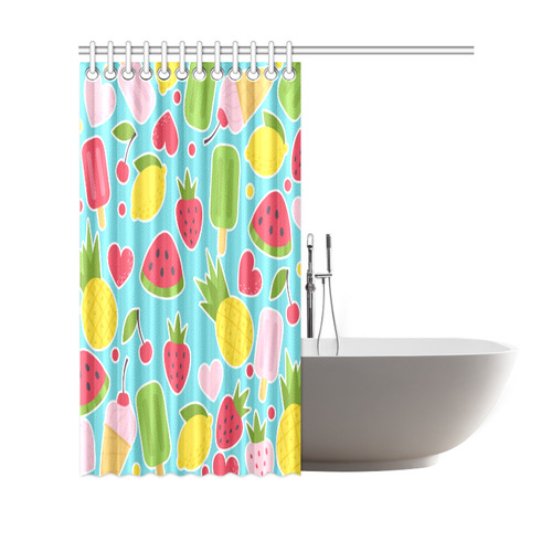 Summer Fruit Hearts Ice Cream Shower Curtain 69"x70"