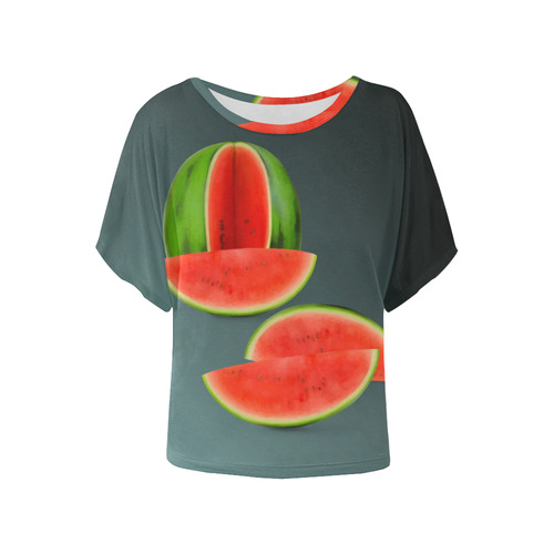 Watercolor Watermelon, red green and sweet Women's Batwing-Sleeved Blouse T shirt (Model T44)