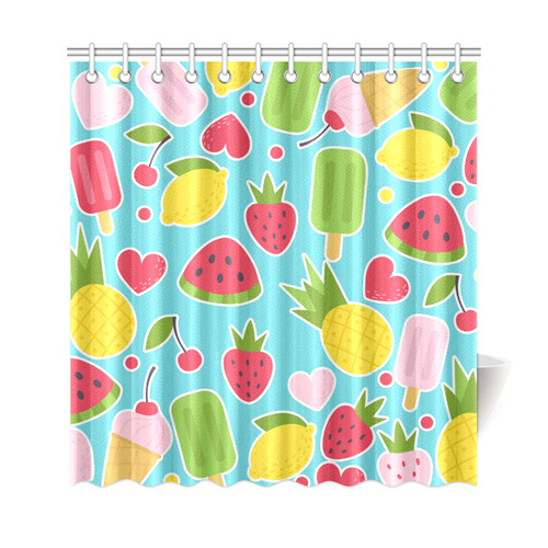 Summer Fruit Hearts Ice Cream Shower, Ice Cream Shower Curtain