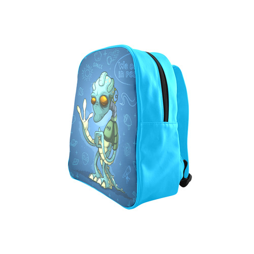 Alien Cartoon In Blue School Backpack (Model 1601)(Small)