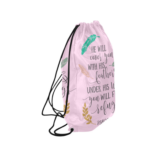 He Will Cover You With His Feathers Medium Drawstring Bag Model 1604 (Twin Sides) 13.8"(W) * 18.1"(H)