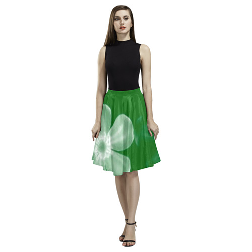 Retro 70s Flowers Green Melete Pleated Midi Skirt (Model D15)