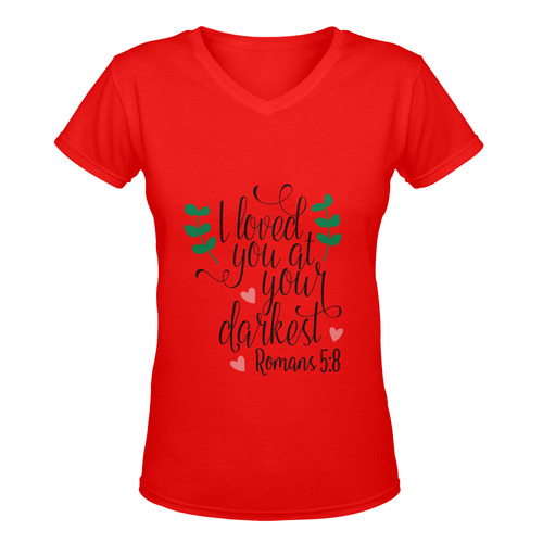 Romans 5:8 (Red) Women's Deep V-neck T-shirt (Model T19)