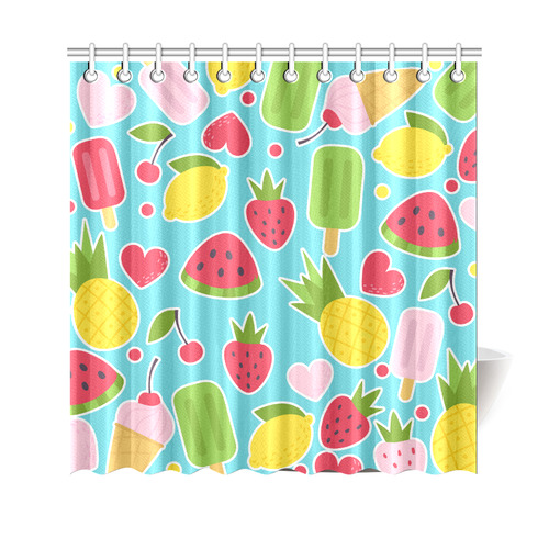 Summer Fruit Hearts Ice Cream Shower Curtain 69"x70"