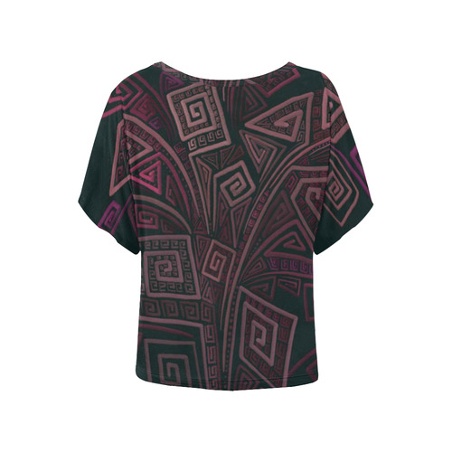 Psychedelic 3D Square Spirals - pink and orange Women's Batwing-Sleeved Blouse T shirt (Model T44)