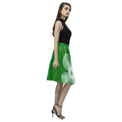 Retro 70s Flowers Green Melete Pleated Midi Skirt (Model D15)
