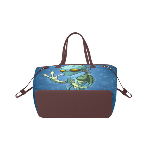 Alien Cartoon In Blue Clover Canvas Tote Bag (Model 1661)