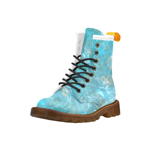 Frozen Ice Blue Fractal High Grade PU Leather Martin Boots For Women Model 402H