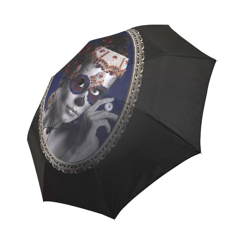 Sugarskull Girl with Spider Auto-Foldable Umbrella (Model U04)