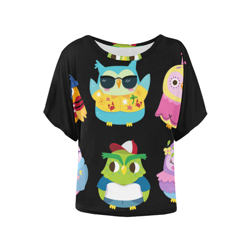 Cute Owls With Funny Clothes Women's Batwing-Sleeved Blouse T shirt (Model T44)