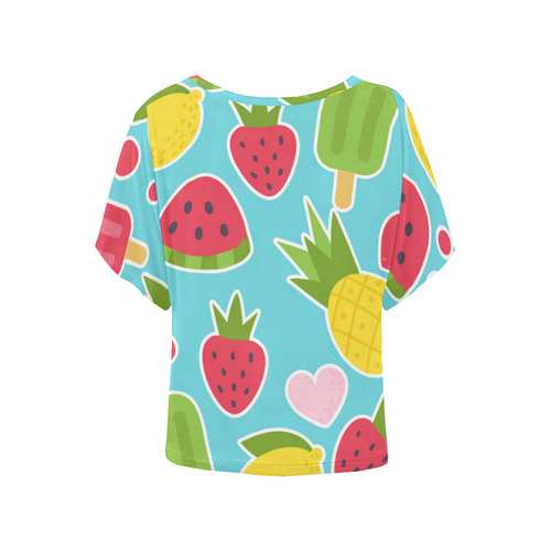 Summer Fruit Hearts Ice Cream Women's Batwing-Sleeved Blouse T shirt (Model T44)