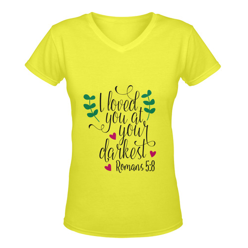 Romans 5:8 (yellow) Women's Deep V-neck T-shirt (Model T19)