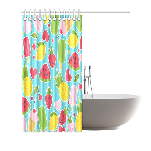 Summer Fruit Hearts Ice Cream Shower Curtain 72"x72"