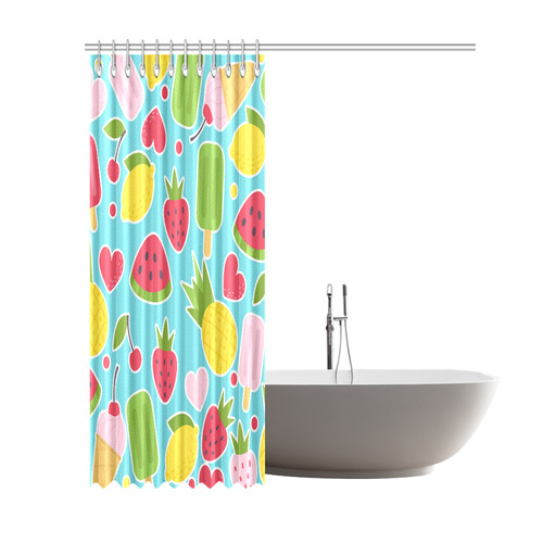 Summer Fruit Hearts Ice Cream Shower Curtain 69"x84"