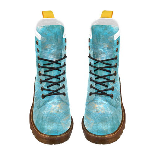 Frozen Ice Blue Fractal High Grade PU Leather Martin Boots For Women Model 402H