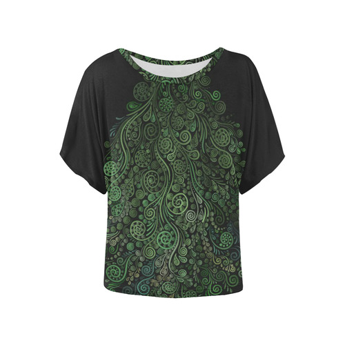 3D Psychedelic Abstract Fantasy Tree Greenery Women's Batwing-Sleeved Blouse T shirt (Model T44)