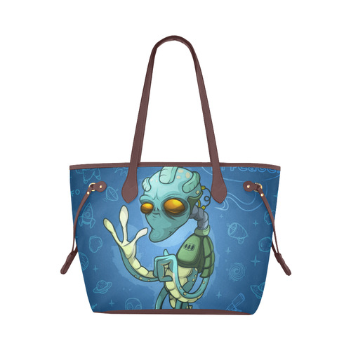 Alien Cartoon In Blue Clover Canvas Tote Bag (Model 1661)