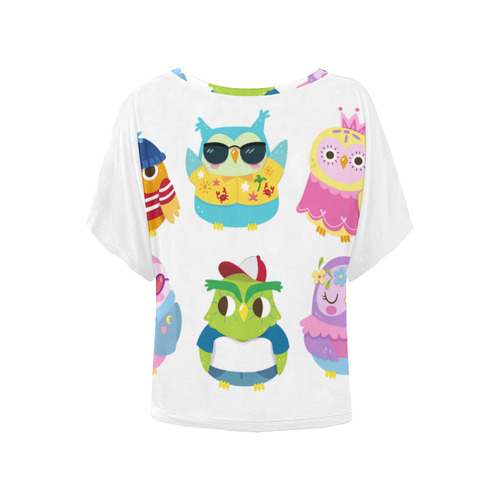 Cute Owls With Funny Clothes Women's Batwing-Sleeved Blouse T shirt (Model T44)