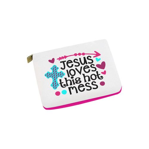 Jesus Loves This Hot Mess Carry-All Pouch 6''x5''