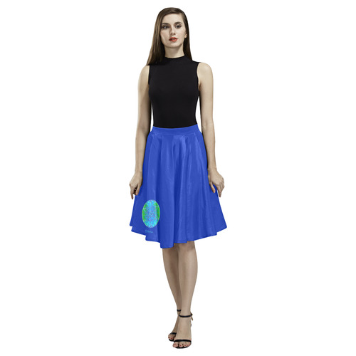 protection in nature colors-teal, blue and green-2 Melete Pleated Midi Skirt (Model D15)