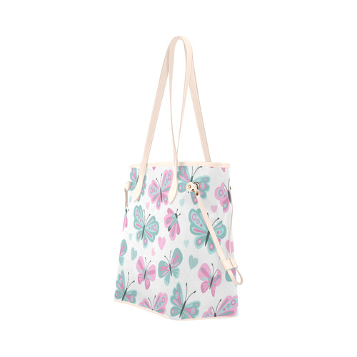 Cute Pastel Butterfly Pattern Pink Hearts Clover Canvas Tote Bag (Model 1661)