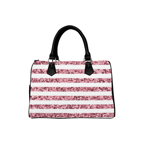 Pink Glitter Sparkle Stripes Boston Handbag (Model 1621)